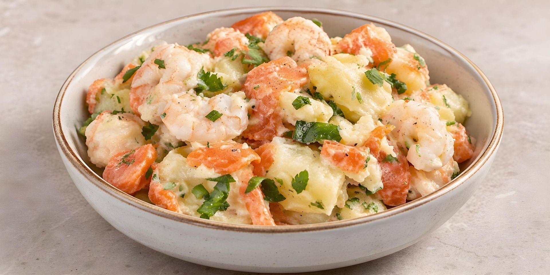 Как приготовить тёплый салат с картошкой и морепродуктами?